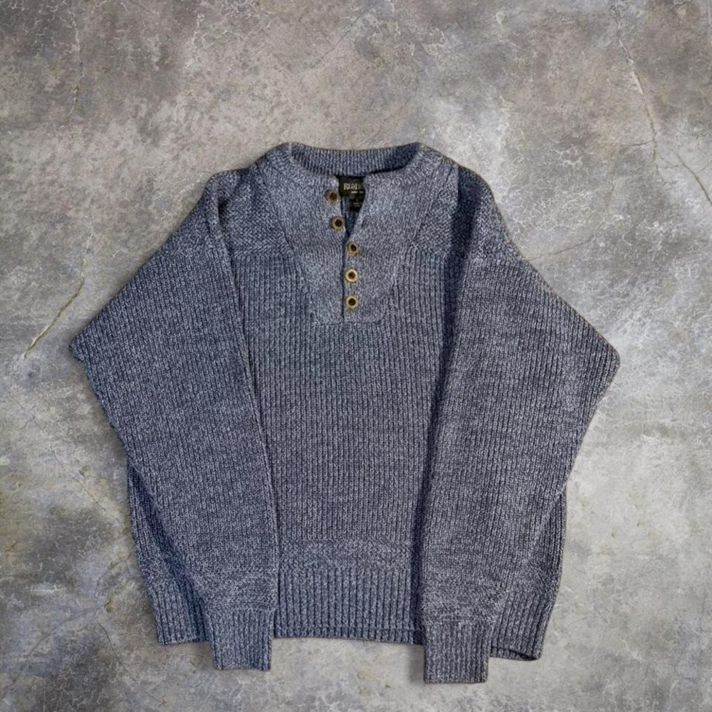 RedHead Blue Henley Knit Sweater Heavyweight Outdoors Pullover